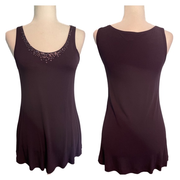 Eileen Fisher system twinset plum purple beaded cami with cardigan set XS - Picture 4 of 14